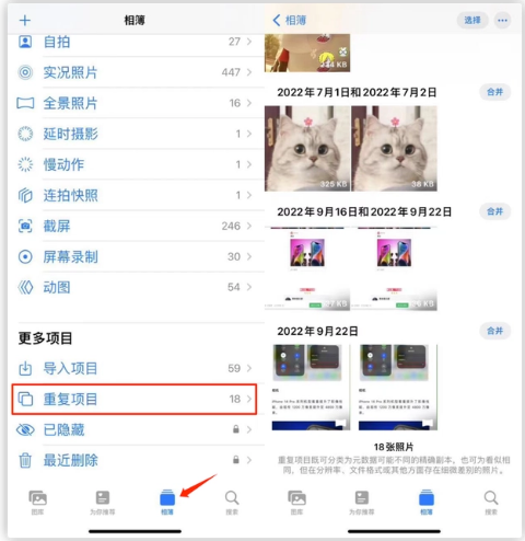 磁县苹果手机维修分享iOS 16 中相册重复项目功能使用方法 